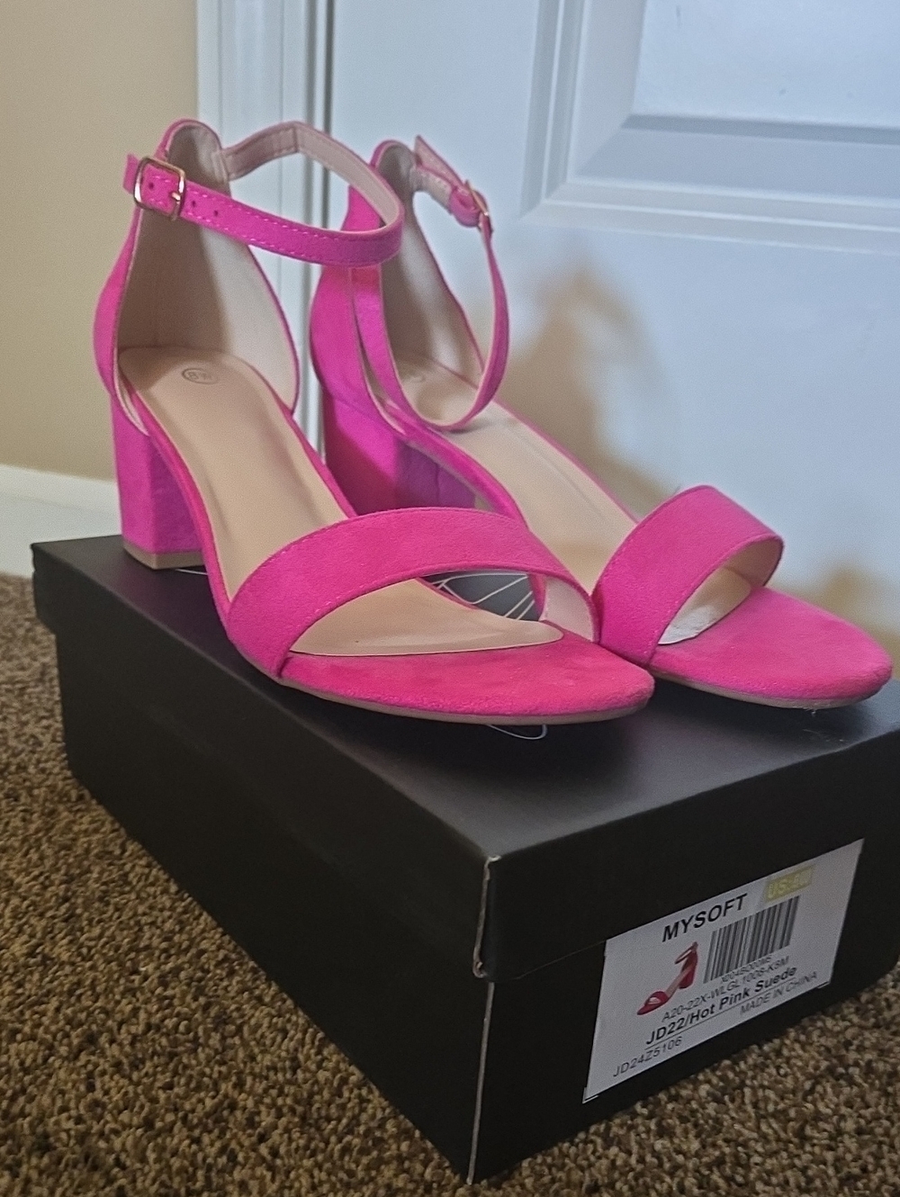 LIKE NEW Hot Pink Block Heel Ankle Strap Sandals